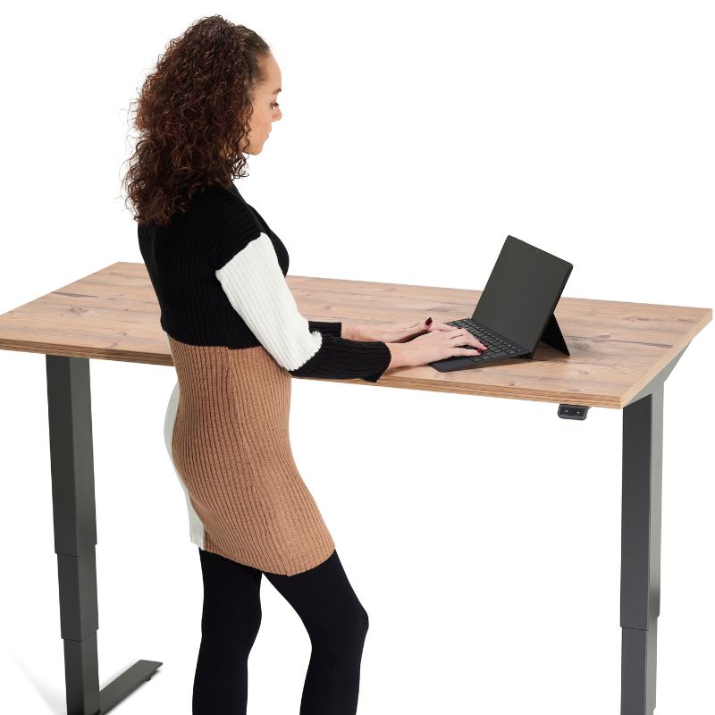 Lavoro Design Advance Adjustable Desk, Black Frame, Woodgrain Top