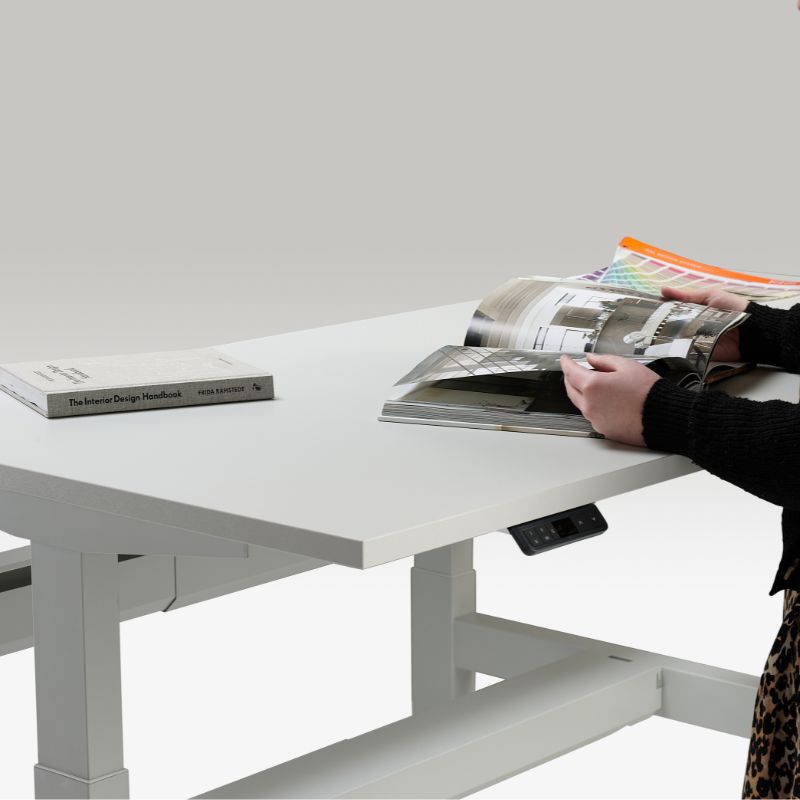 Lavoro Design Duo Adjustable Desk, White Frame, Solid Top
