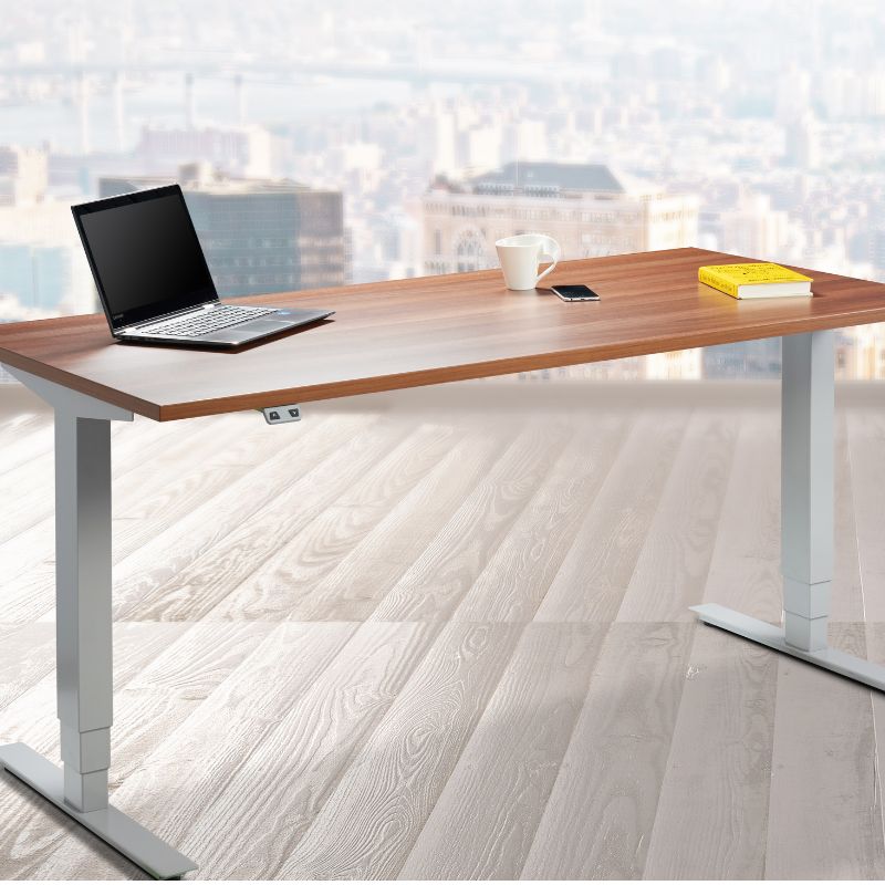 Lavoro Design Advance Adjustable Desk, Black Frame, Woodgrain Top