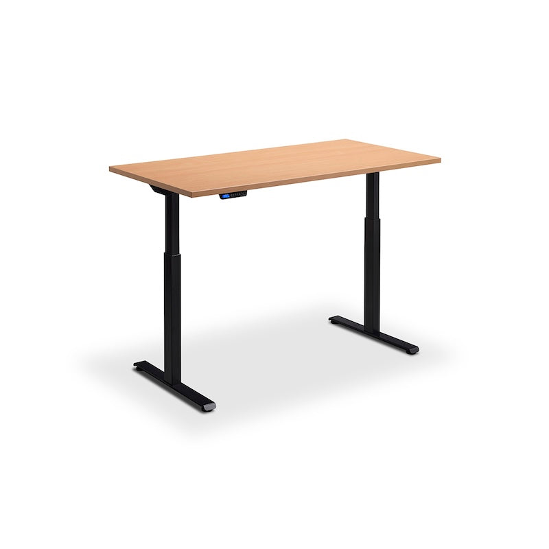 Lavoro Design Rusa Adjustable Desk, Black Frame, Woodgrain Top