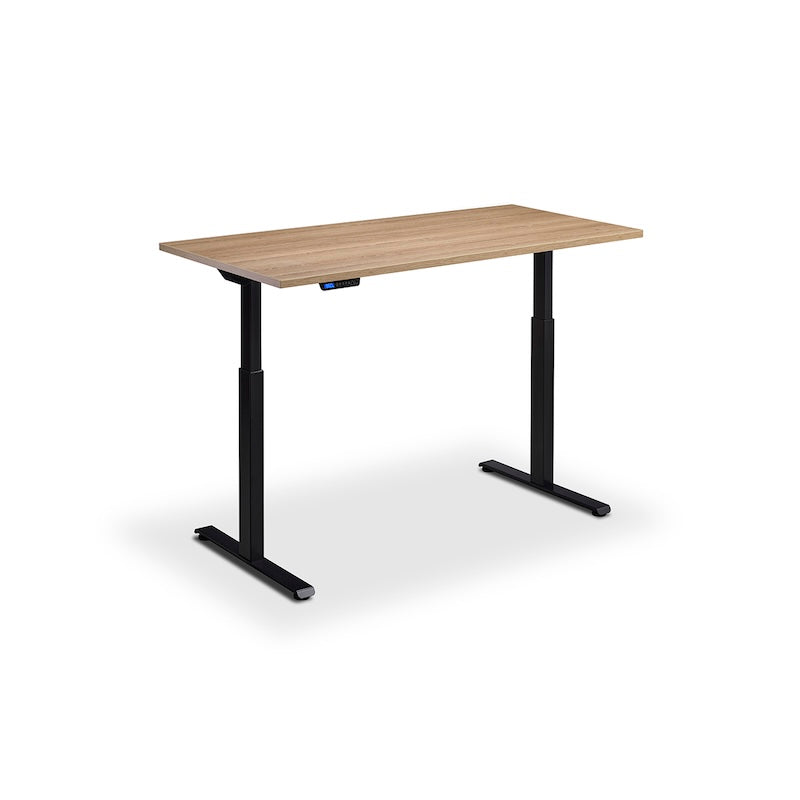 Lavoro Design Rusa Adjustable Desk, Black Frame, Woodgrain Top