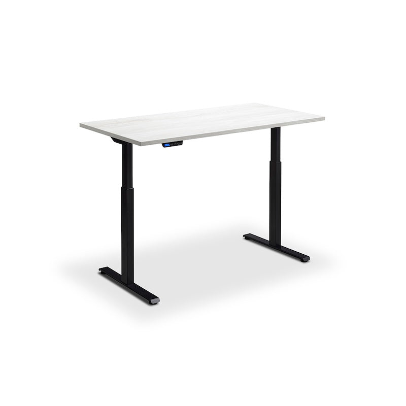 Lavoro Design Rusa Adjustable Desk, Black Frame, Woodgrain Top
