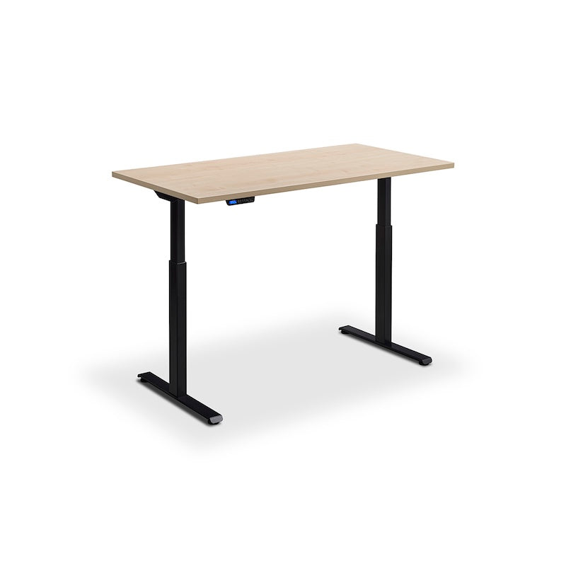 Lavoro Design Rusa Adjustable Desk, Black Frame, Woodgrain Top