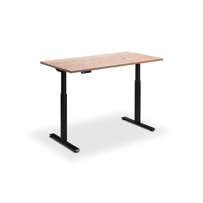 Lavoro Design Rusa Adjustable Desk, Black Frame, Woodgrain Top