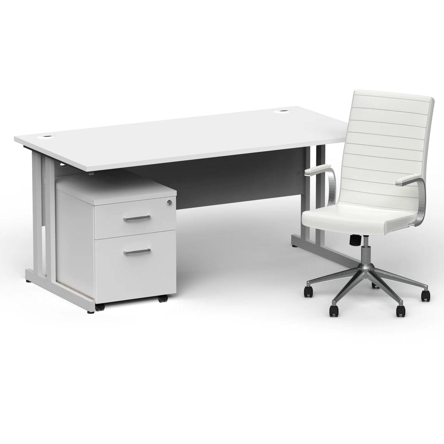 Dynamic Impulse 1600mm Cantilever Straight Desk With Mobile Pedestal and Ezra White Executive Chair