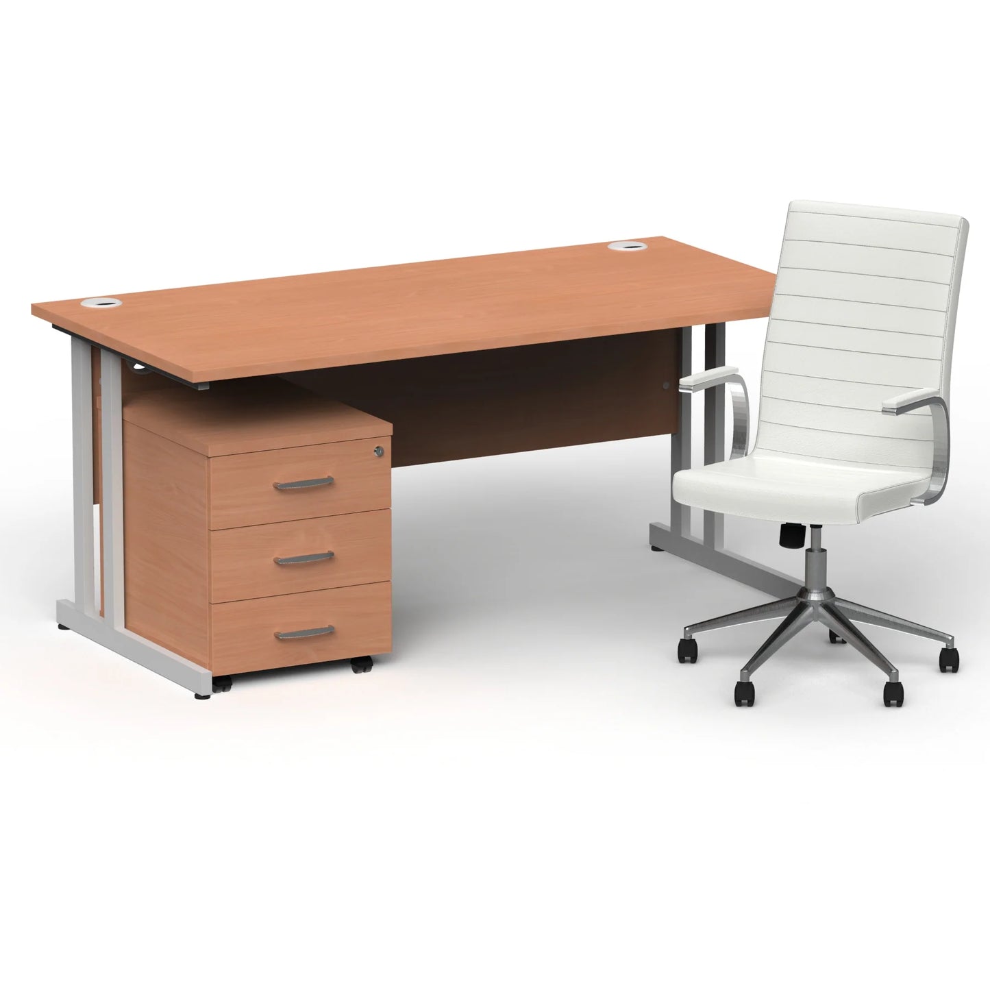 Dynamic Impulse 1600mm Cantilever Straight Desk With Mobile Pedestal and Ezra White Executive Chair