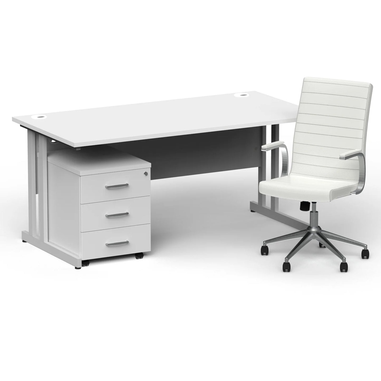 Dynamic Impulse 1600mm Cantilever Straight Desk With Mobile Pedestal and Ezra White Executive Chair