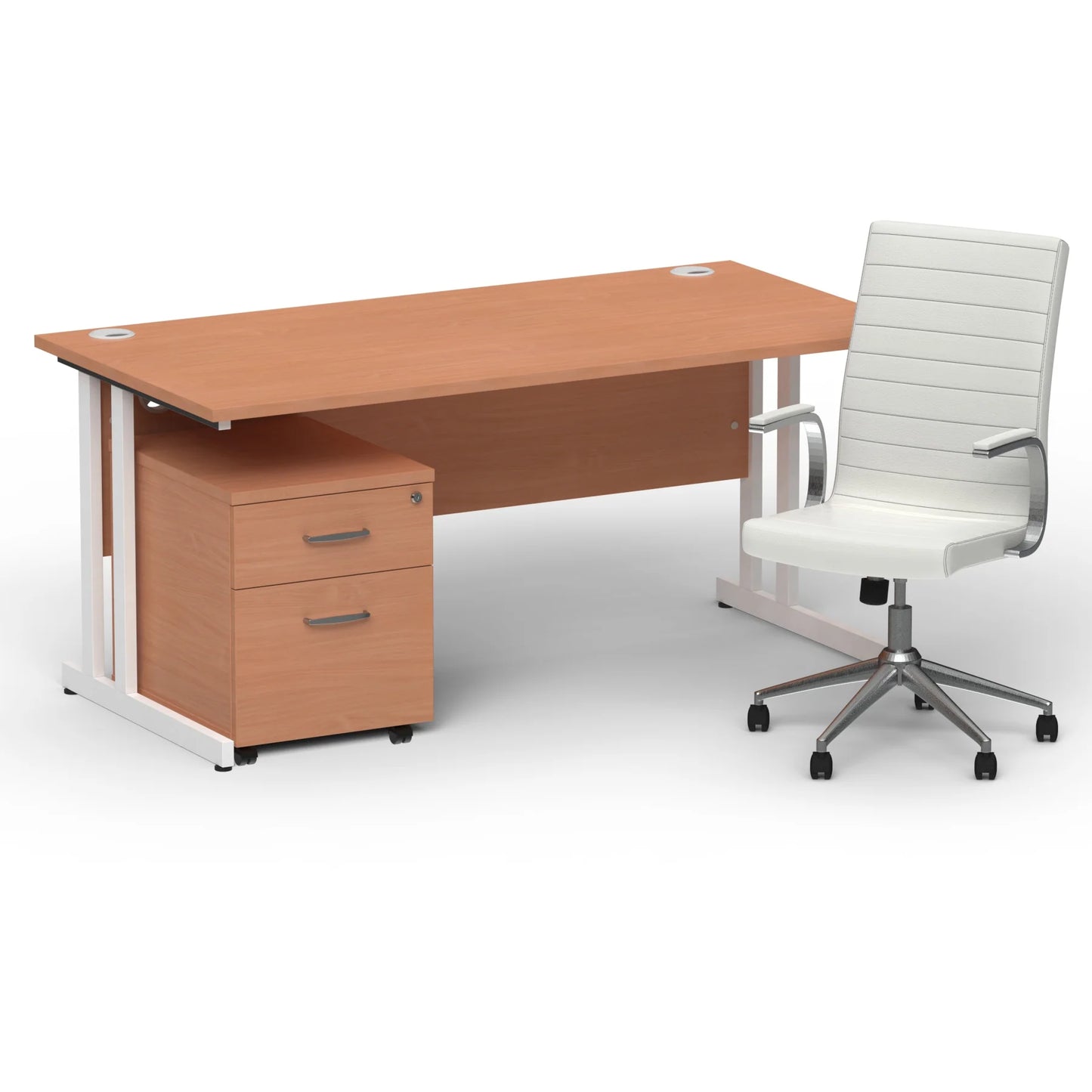 Dynamic Impulse 1600mm Cantilever Straight Desk With Mobile Pedestal and Ezra White Executive Chair