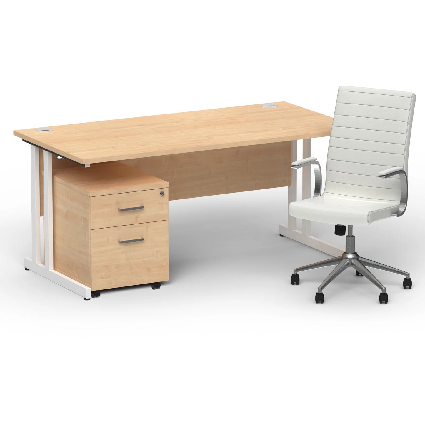 Dynamic Impulse 1600mm Cantilever Straight Desk With Mobile Pedestal and Ezra White Executive Chair
