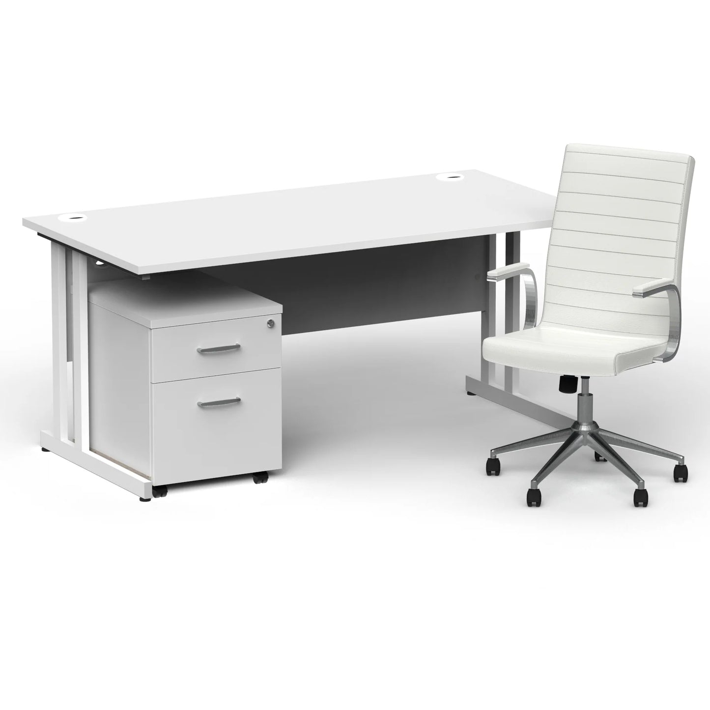 Dynamic Impulse 1600mm Cantilever Straight Desk With Mobile Pedestal and Ezra White Executive Chair