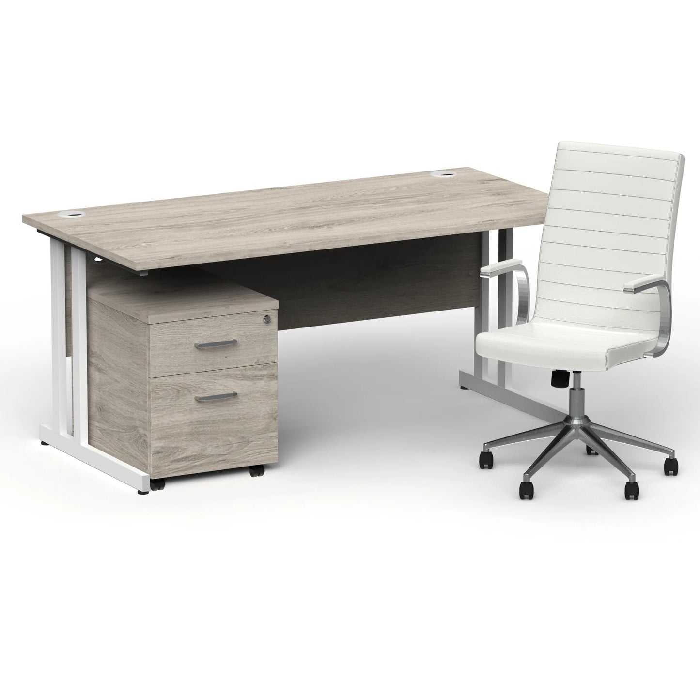 Dynamic Impulse 1600mm Cantilever Straight Desk With Mobile Pedestal and Ezra White Executive Chair