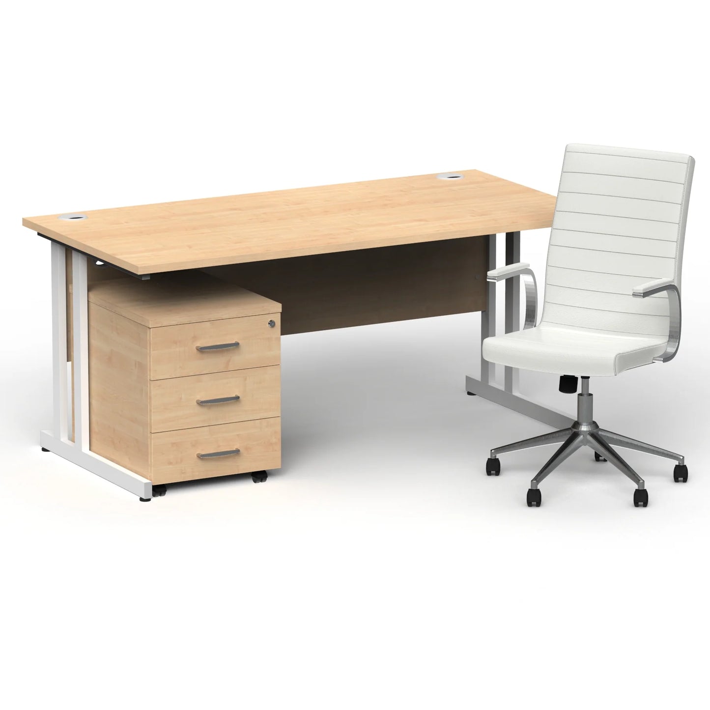 Dynamic Impulse 1600mm Cantilever Straight Desk With Mobile Pedestal and Ezra White Executive Chair