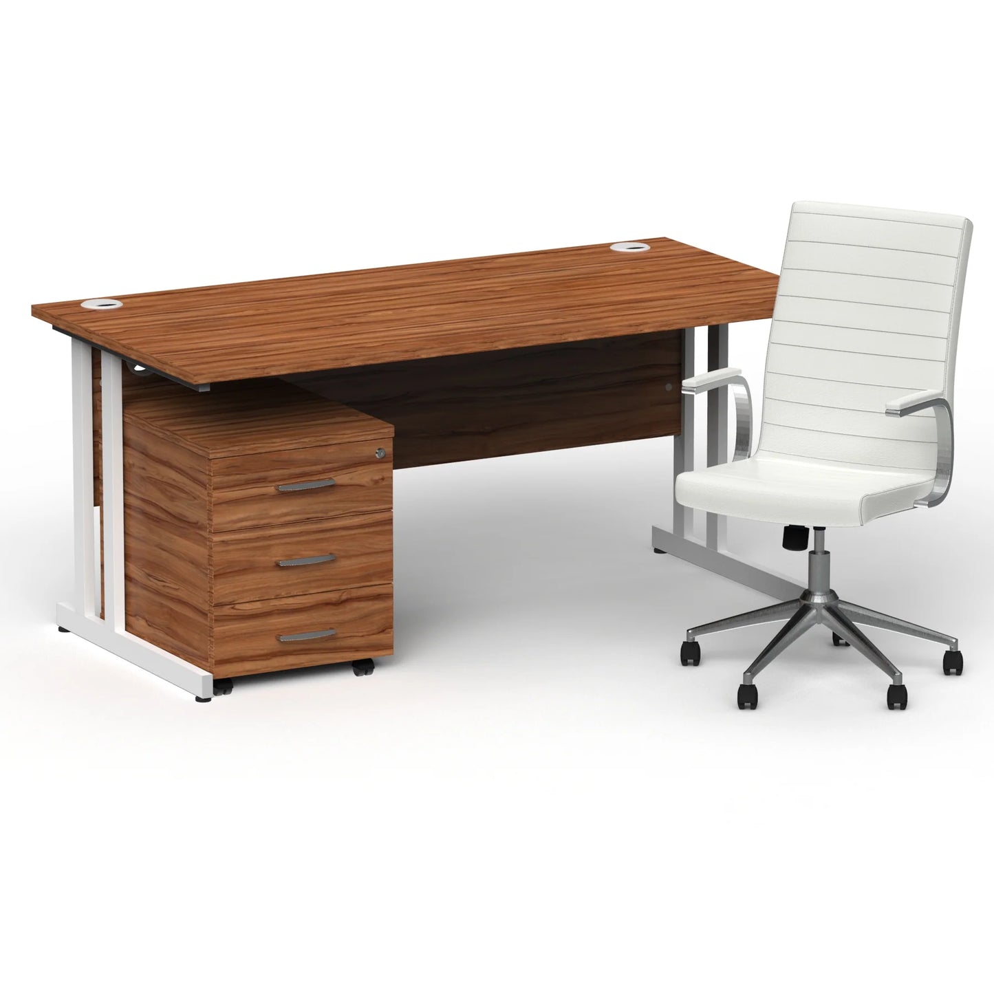 Dynamic Impulse 1600mm Cantilever Straight Desk With Mobile Pedestal and Ezra White Executive Chair