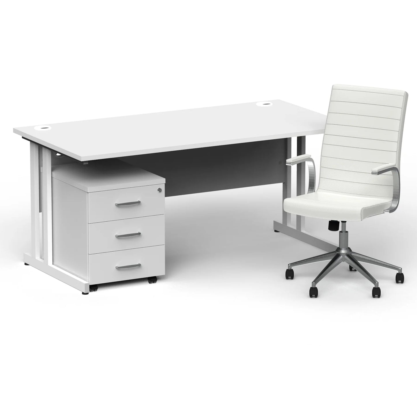 Dynamic Impulse 1600mm Cantilever Straight Desk With Mobile Pedestal and Ezra White Executive Chair