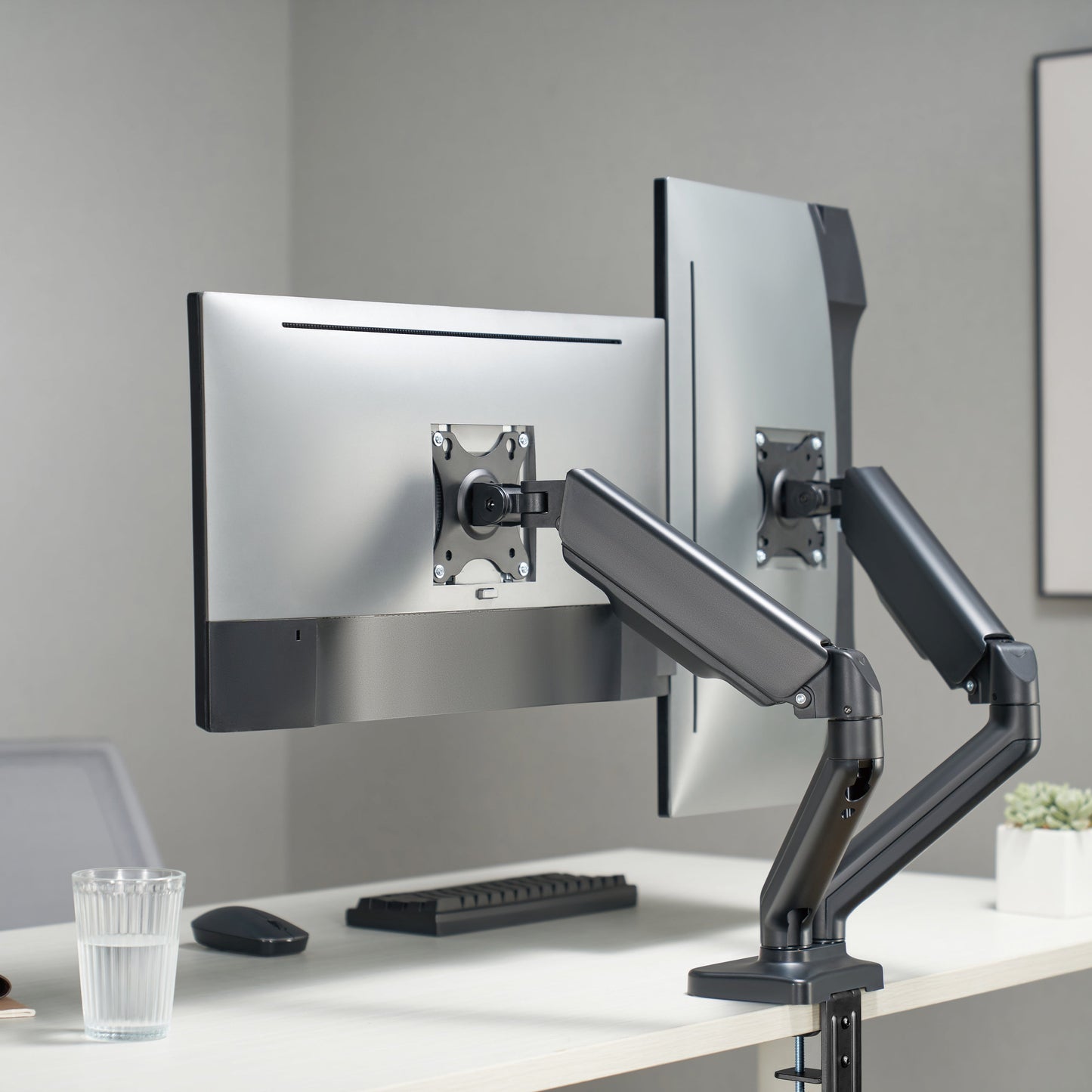 ProperAV Desk Monitor Mount 17" - 32" Dual Articulated Swing Arm VESA Max 100x100