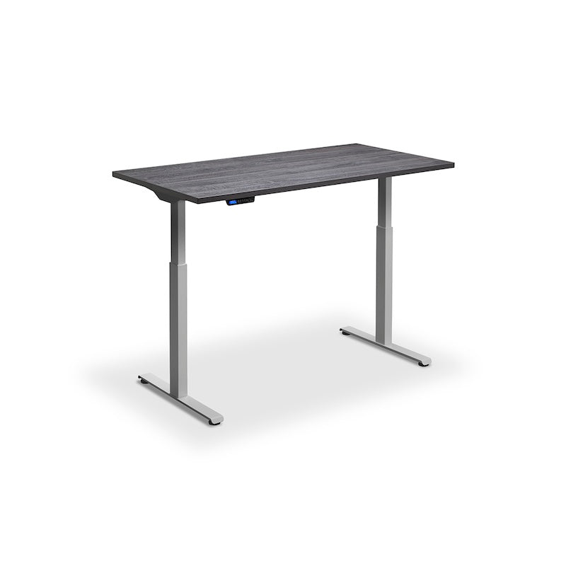 Lavoro Design Rusa Adjustable Desk, Silver Frame, Woodgrain Top