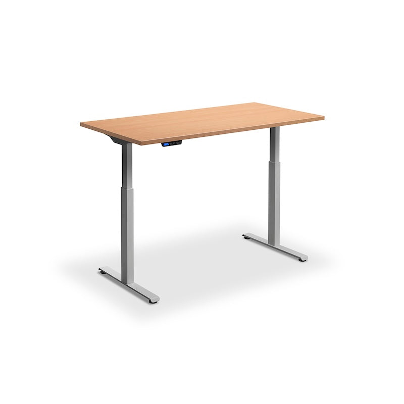 Lavoro Design Rusa Adjustable Desk, Silver Frame, Woodgrain Top