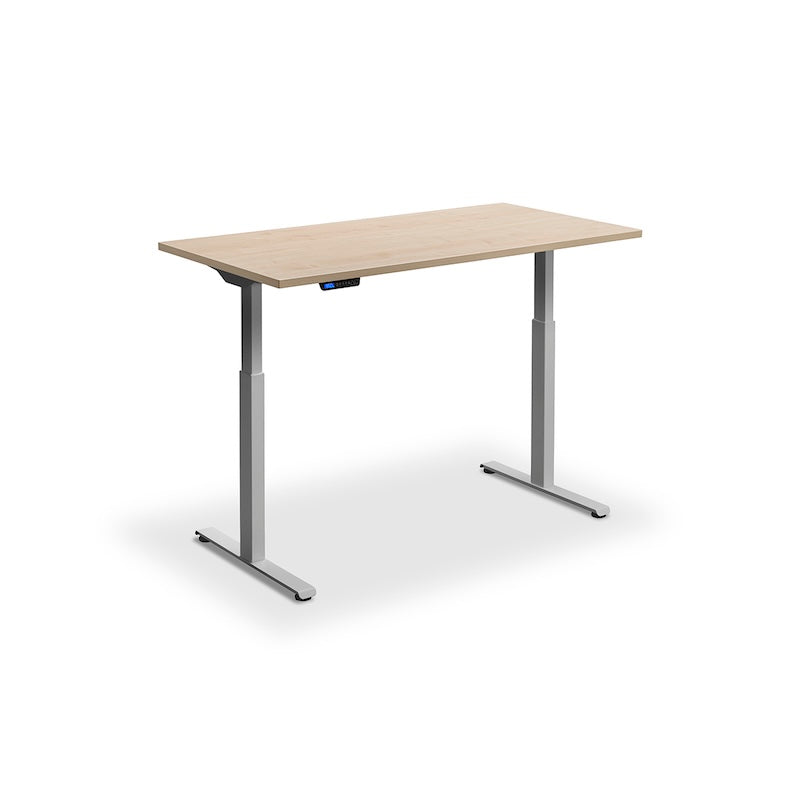 Lavoro Design Rusa Adjustable Desk, Silver Frame, Woodgrain Top