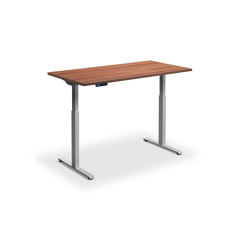 Lavoro Design Rusa Adjustable Desk, Silver Frame, Woodgrain Top