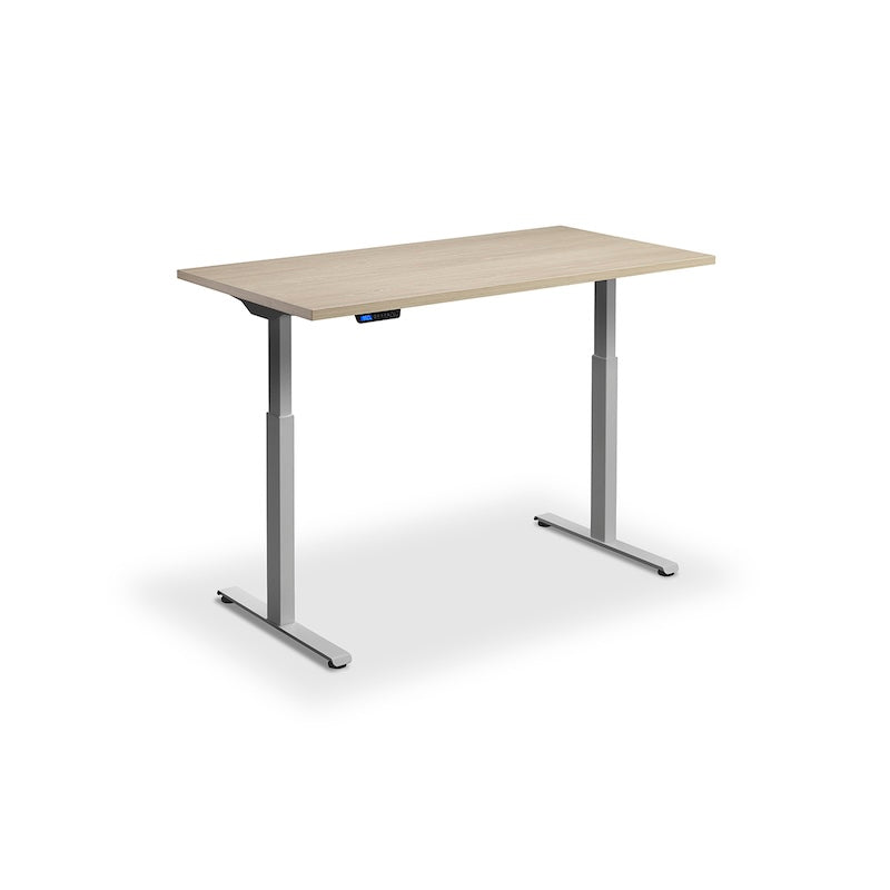 Lavoro Design Rusa Adjustable Desk, Silver Frame, Woodgrain Top