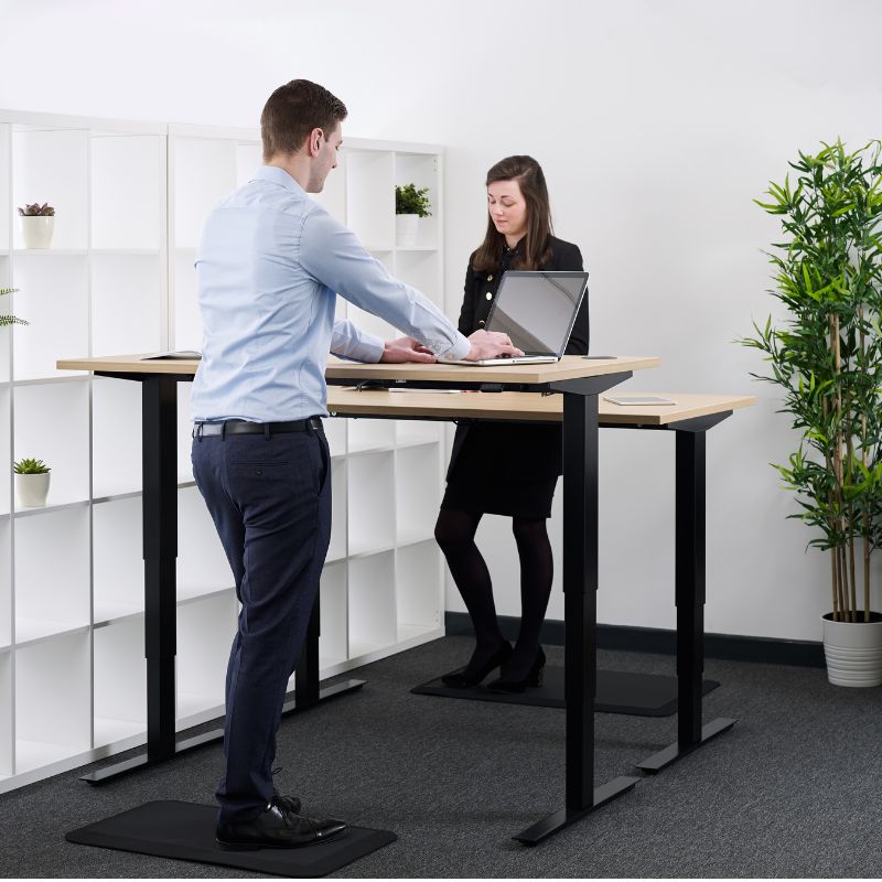 Lavoro Design Advance Adjustable Desk, Black Frame, Woodgrain Top