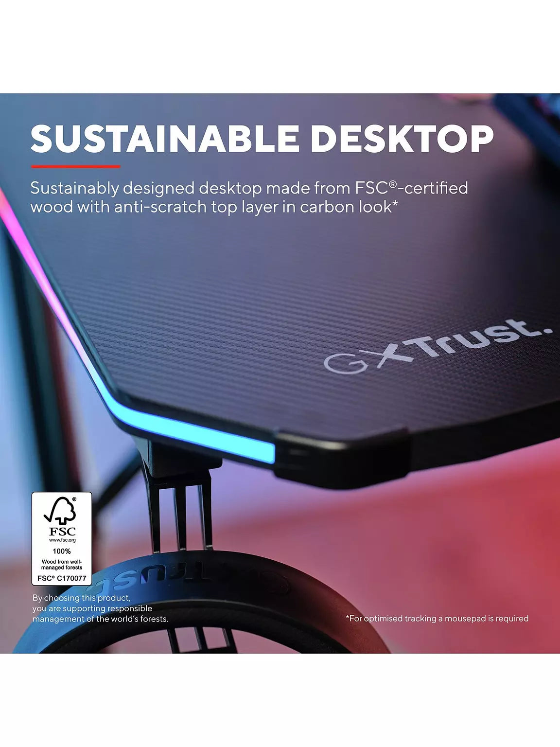 Trust GXT 709 Luminus RGB LED Illuminated Black Gaming Desk