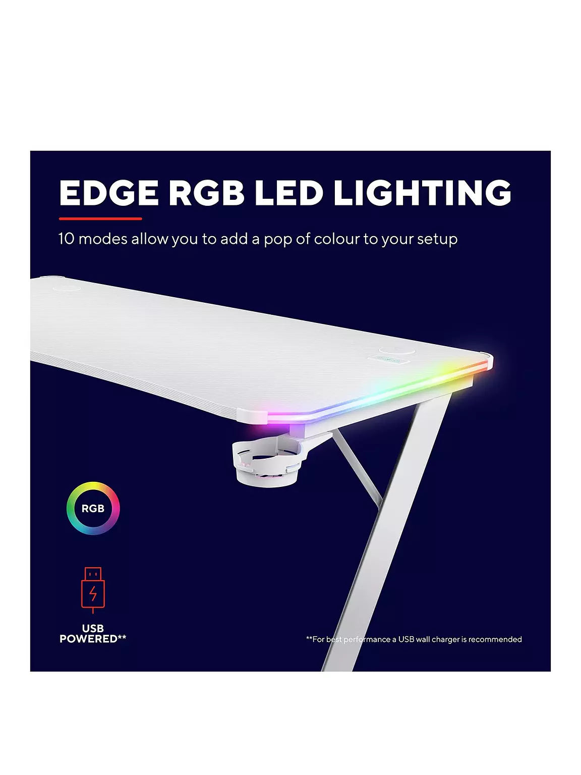 Trust GXT 709 Luminus RGB LED Illuminated White Gaming Desk