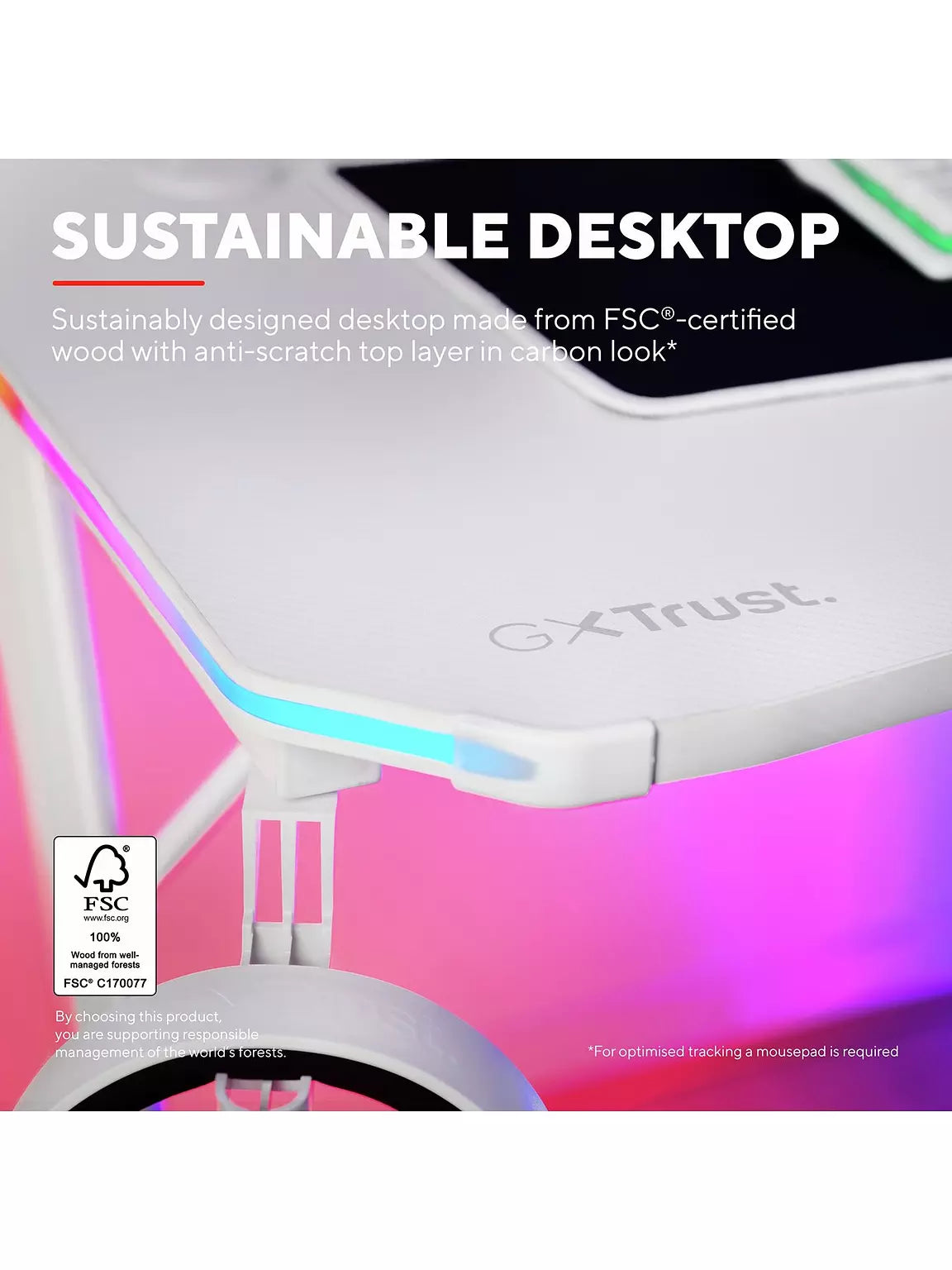 Trust GXT 709 Luminus RGB LED Illuminated White Gaming Desk