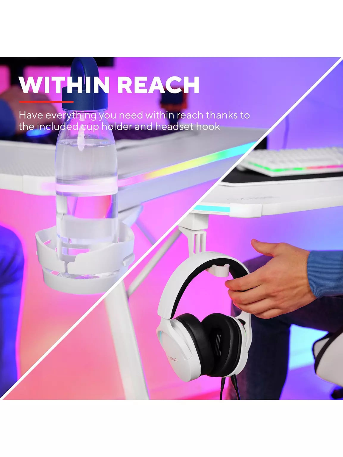 Trust GXT 709 Luminus RGB LED Illuminated White Gaming Desk