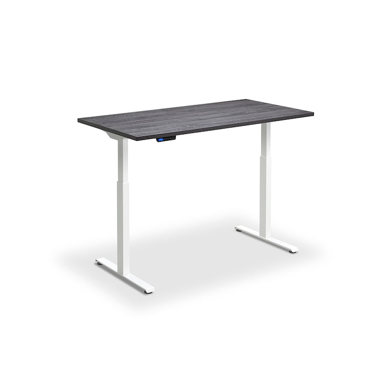 Lavoro Design Rusa Adjustable Desk, White Frame, Woodgrain Top