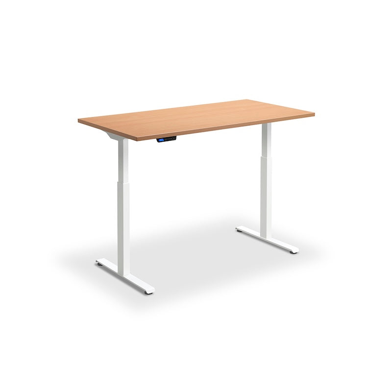 Lavoro Design Rusa Adjustable Desk, White Frame, Woodgrain Top