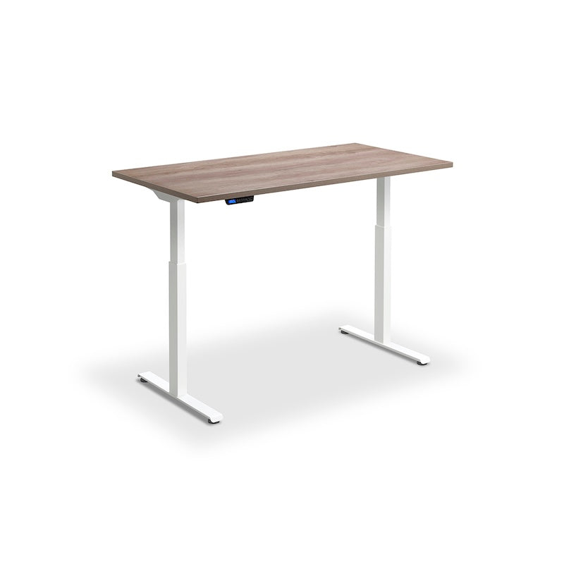 Lavoro Design Rusa Adjustable Desk, White Frame, Woodgrain Top