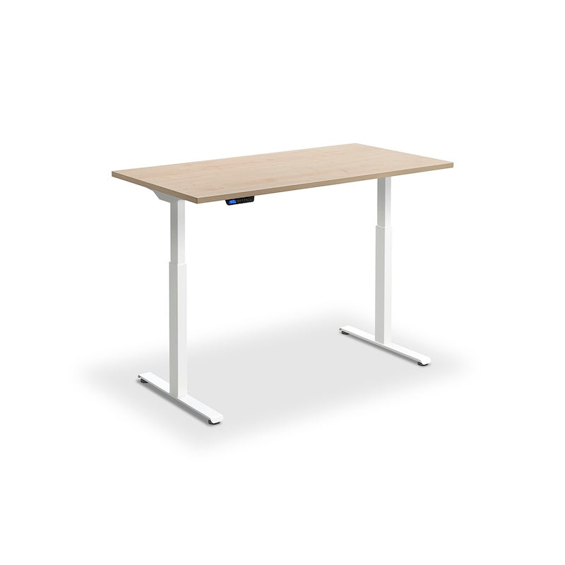 Lavoro Design Rusa Adjustable Desk, White Frame, Woodgrain Top
