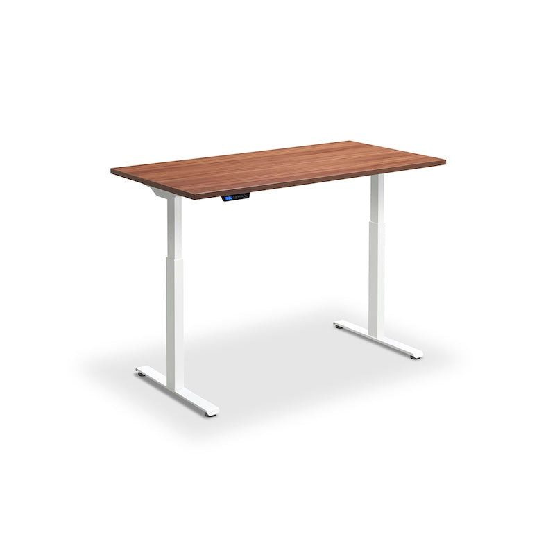 Lavoro Design Rusa Adjustable Desk, White Frame, Woodgrain Top
