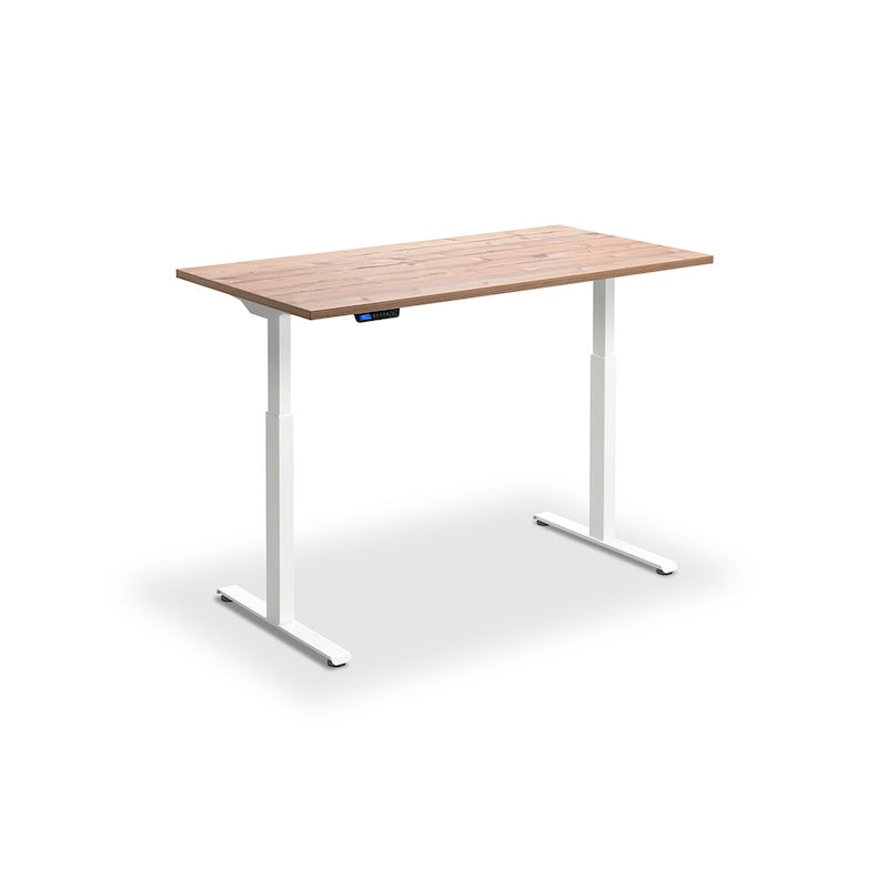 Lavoro Design Rusa Adjustable Desk, White Frame, Woodgrain Top