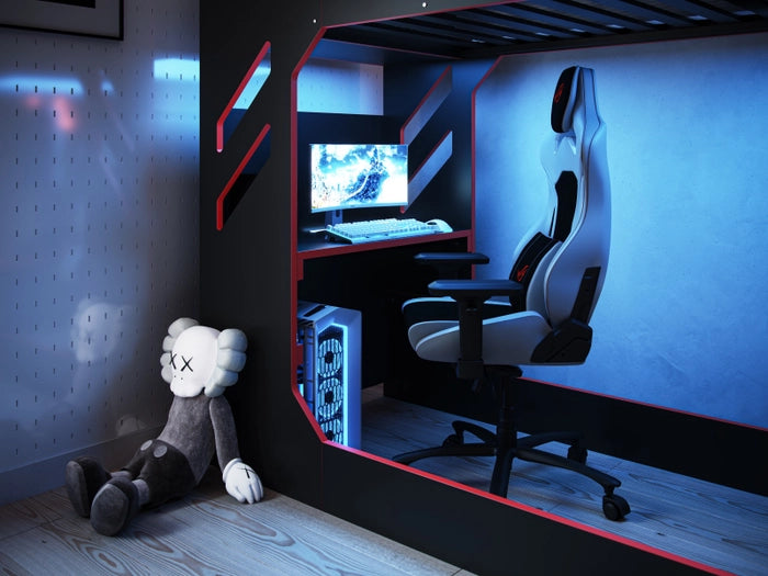 Recoil Shuttle LED Gaming High Sleeper Single Black Bed