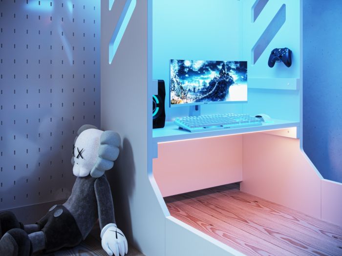 Recoil Shuttle LED Gaming High Sleeper Single White Bed