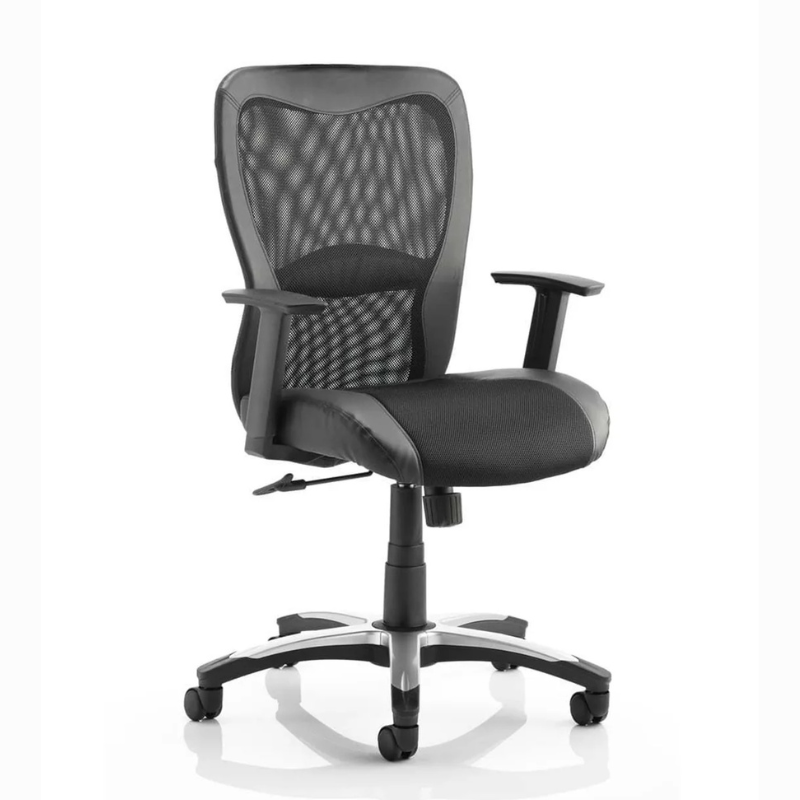 Dynamic Victor II Executive Chair Black Leather Black Mesh with Arms