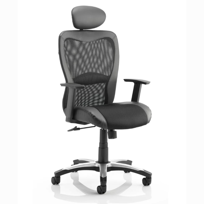 Dynamic Victor II Executive Chair Black Leather Black Mesh with Arms