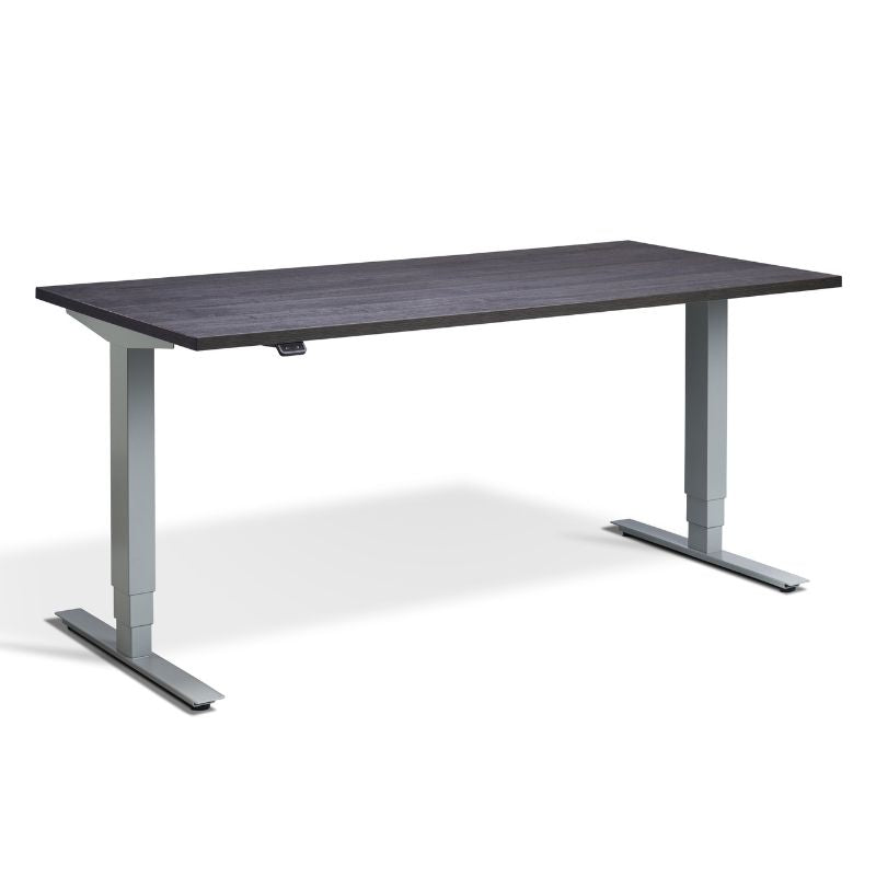 Lavoro Design Advance Adjustable Desk, Silver Frame, Woodgrain Top