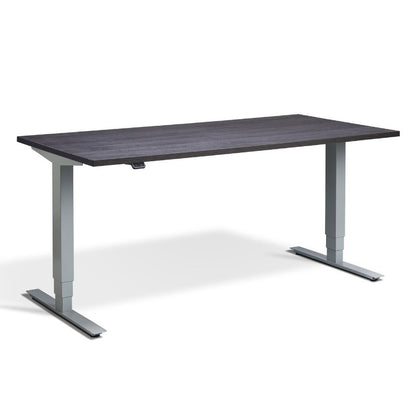 Lavoro Design Advance Adjustable Desk, Silver Frame, Woodgrain Top