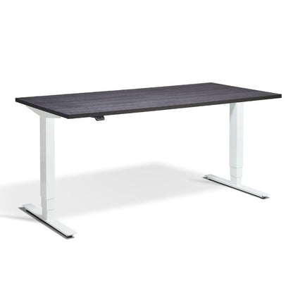 Lavoro Design Advance Adjustable Desk, White Frame, Woodgrain Top