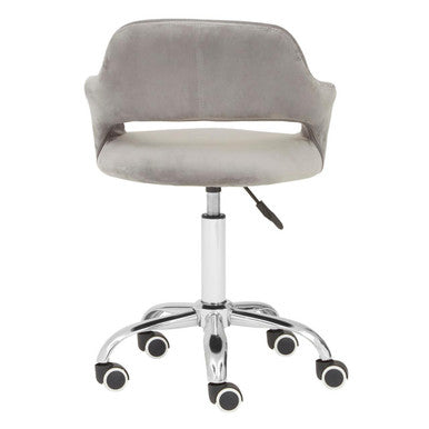 Fionna Grey Velvet Home Office Chair With Curved Back