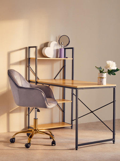 Brent Grey Velvet And Gold Base Home Office Chair