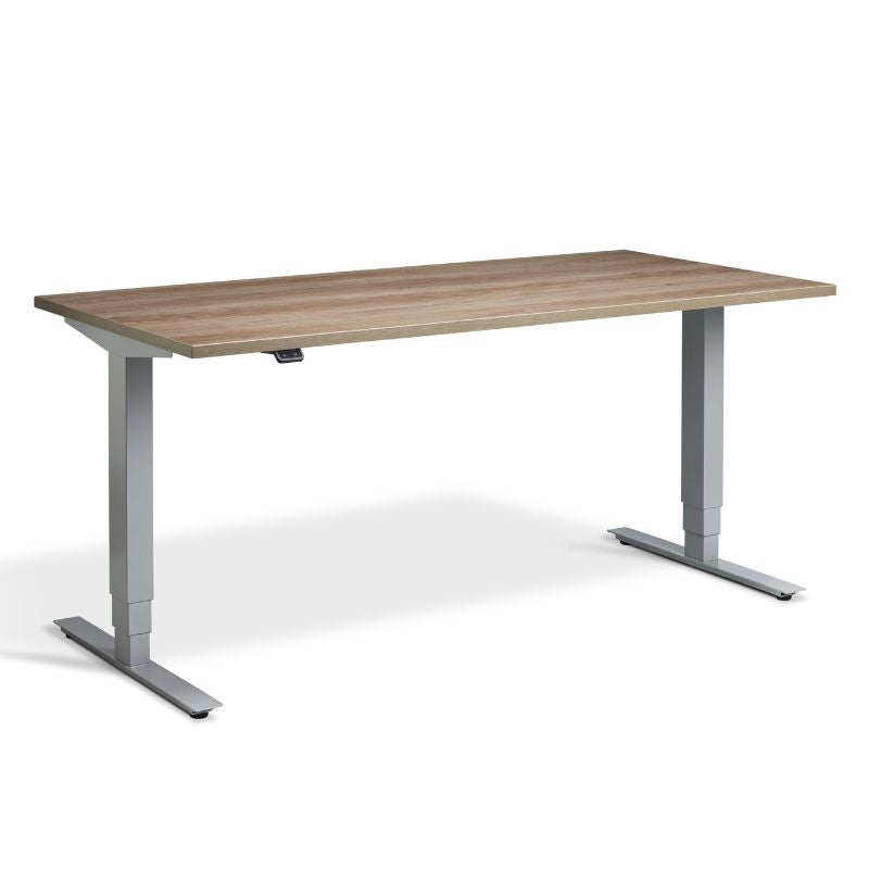 Lavoro Design Advance Adjustable Desk, Silver Frame, Woodgrain Top