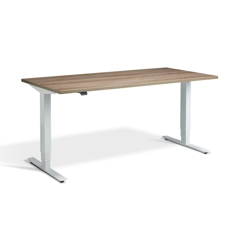 Lavoro Design Advance Adjustable Desk, White Frame, Woodgrain Top