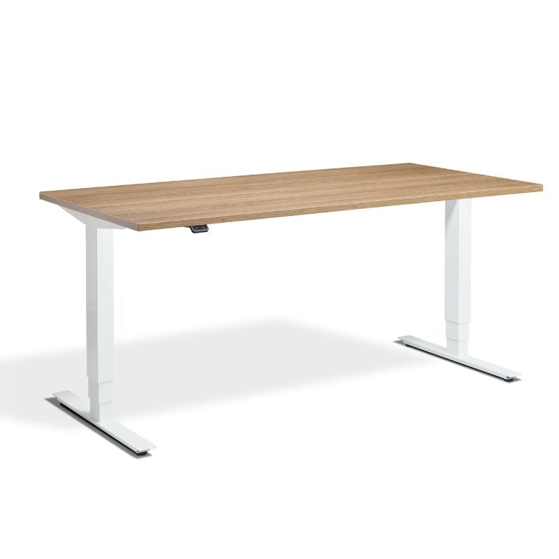 Lavoro Design Advance Adjustable Desk, White Frame, Woodgrain Top