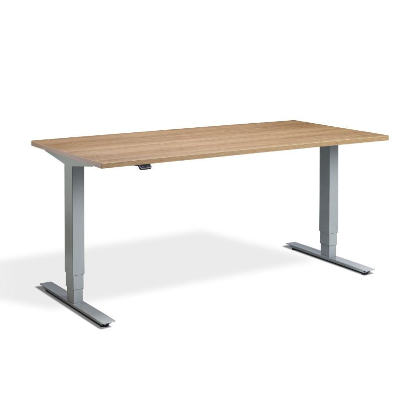 Lavoro Design Advance Adjustable Desk, Silver Frame, Woodgrain Top