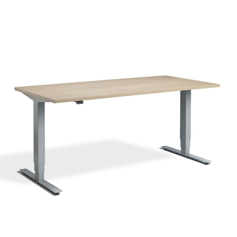 Lavoro Design Advance Adjustable Desk, Silver Frame, Woodgrain Top