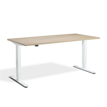 Lavoro Design Advance Adjustable Desk, White Frame, Woodgrain Top